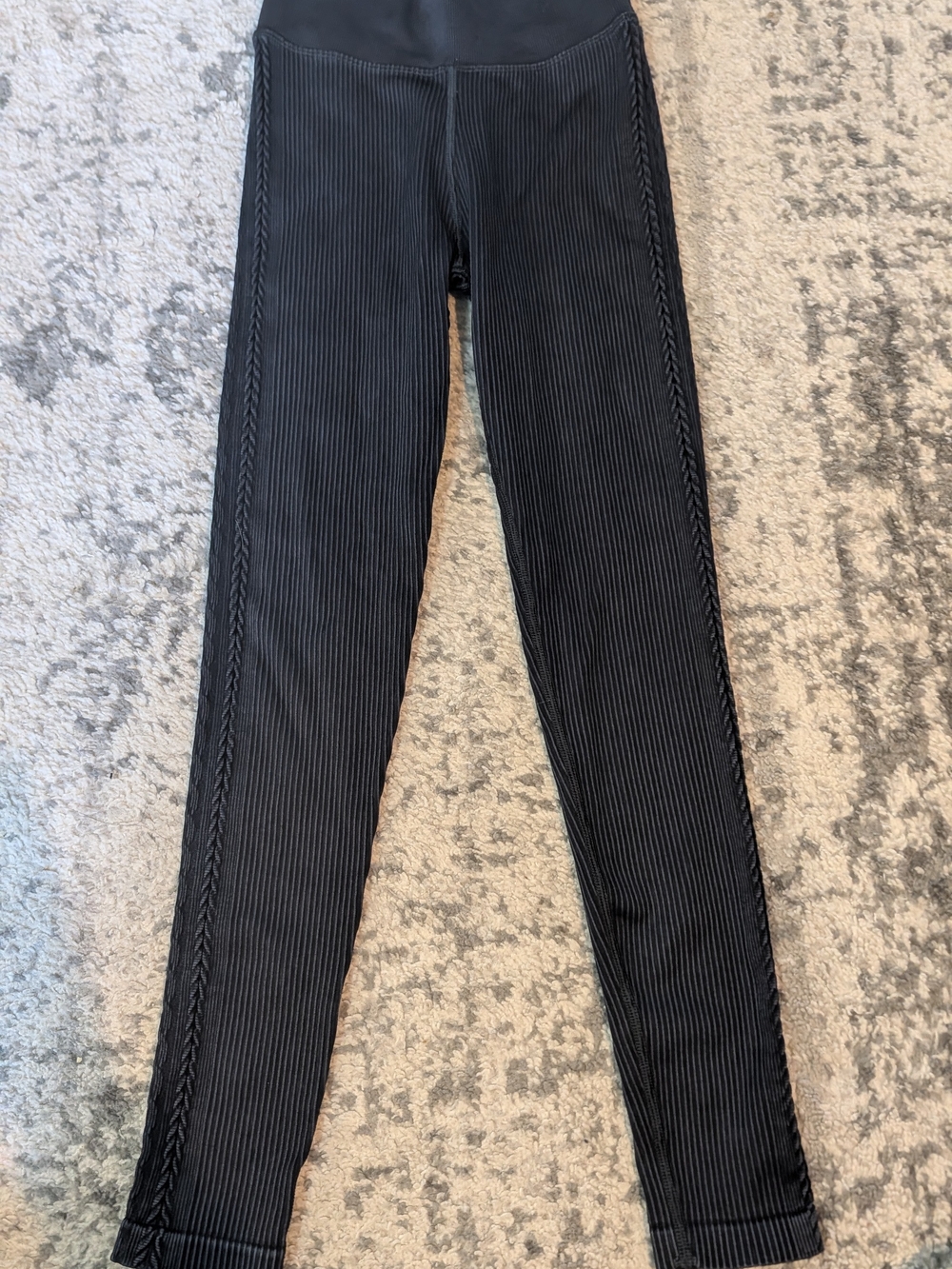 American Eagle Offline Black Ribbed Leggings with Side Braid Detail